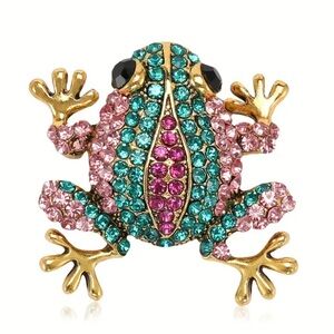 Vibrant Rhinestone Frog Brooch